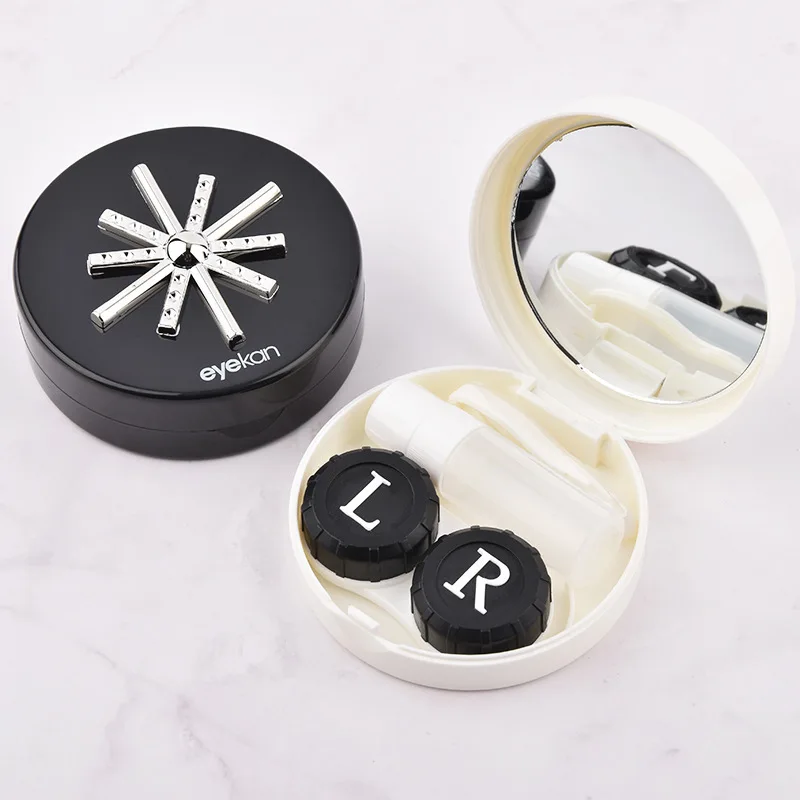 2020 Bright starlight Round contact lens case with mirror storage box Lens container gift qualities Eye contacts case