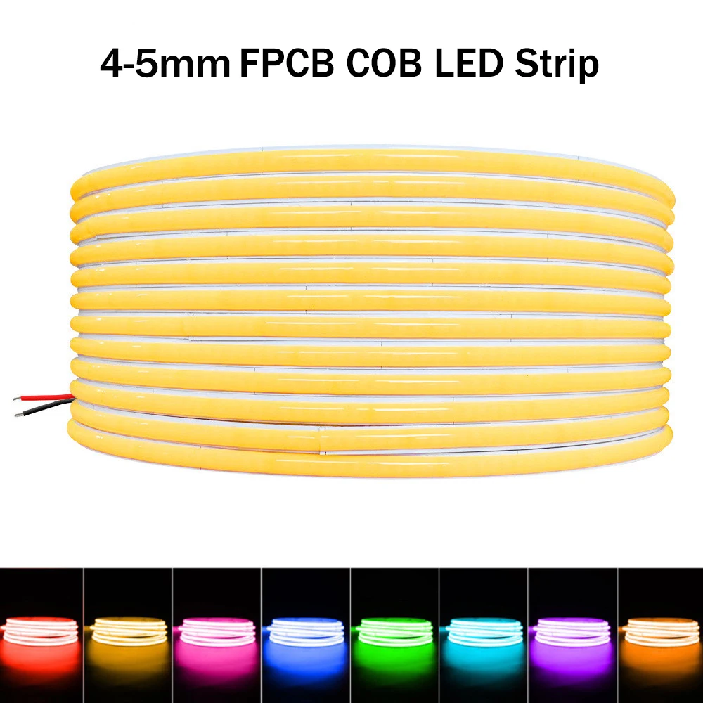 

4-5mm Super Thin COB LED Strip Light DC12V 24V Flexible FOB LED Tape 480LEDs Rope Dimmable Linear Ribbon Room Decoration 5M