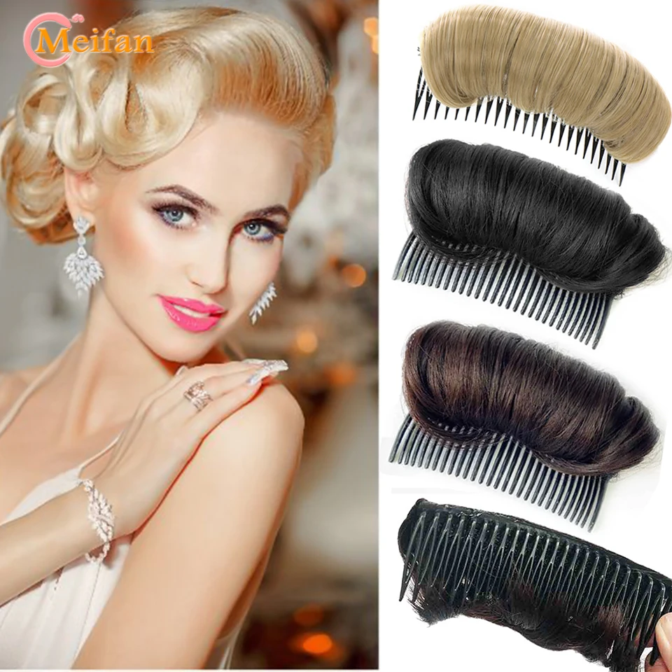 MEIFAN Synthetic Black Brown Hair Fluffer with Combs Women Hair Combs Ornaments Hair Bun Maker Braid DIY Tool Hair Accessories