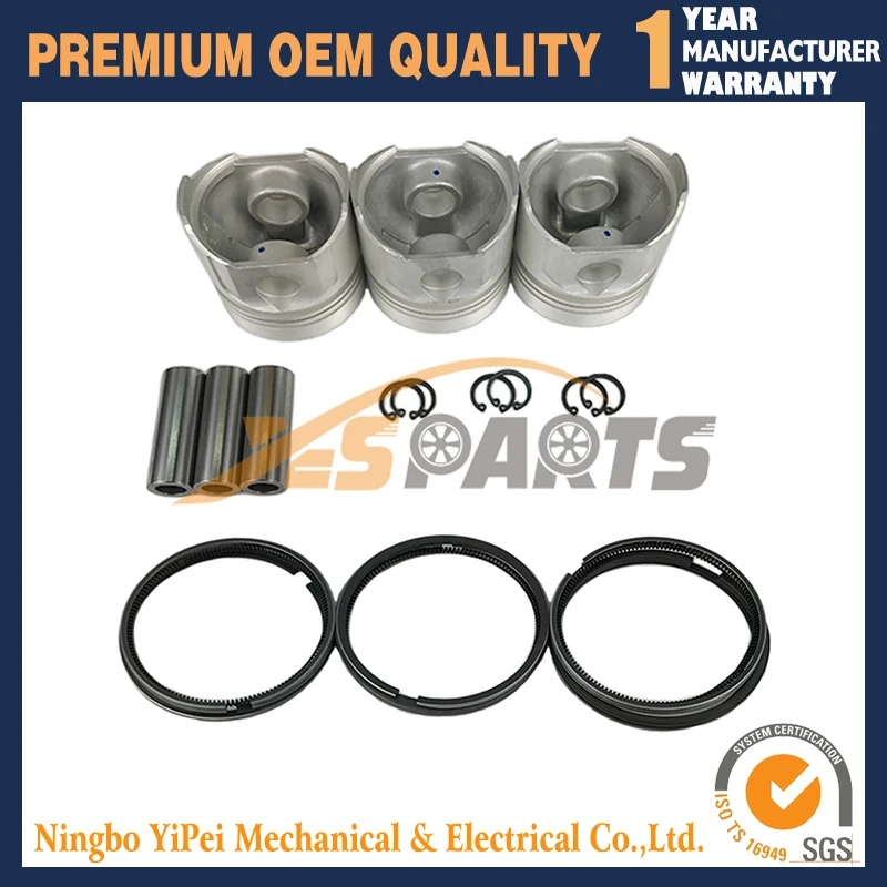 Pistons + Rings Set Kit STD 80mm for KUBOTA D1403 x 3 PCS