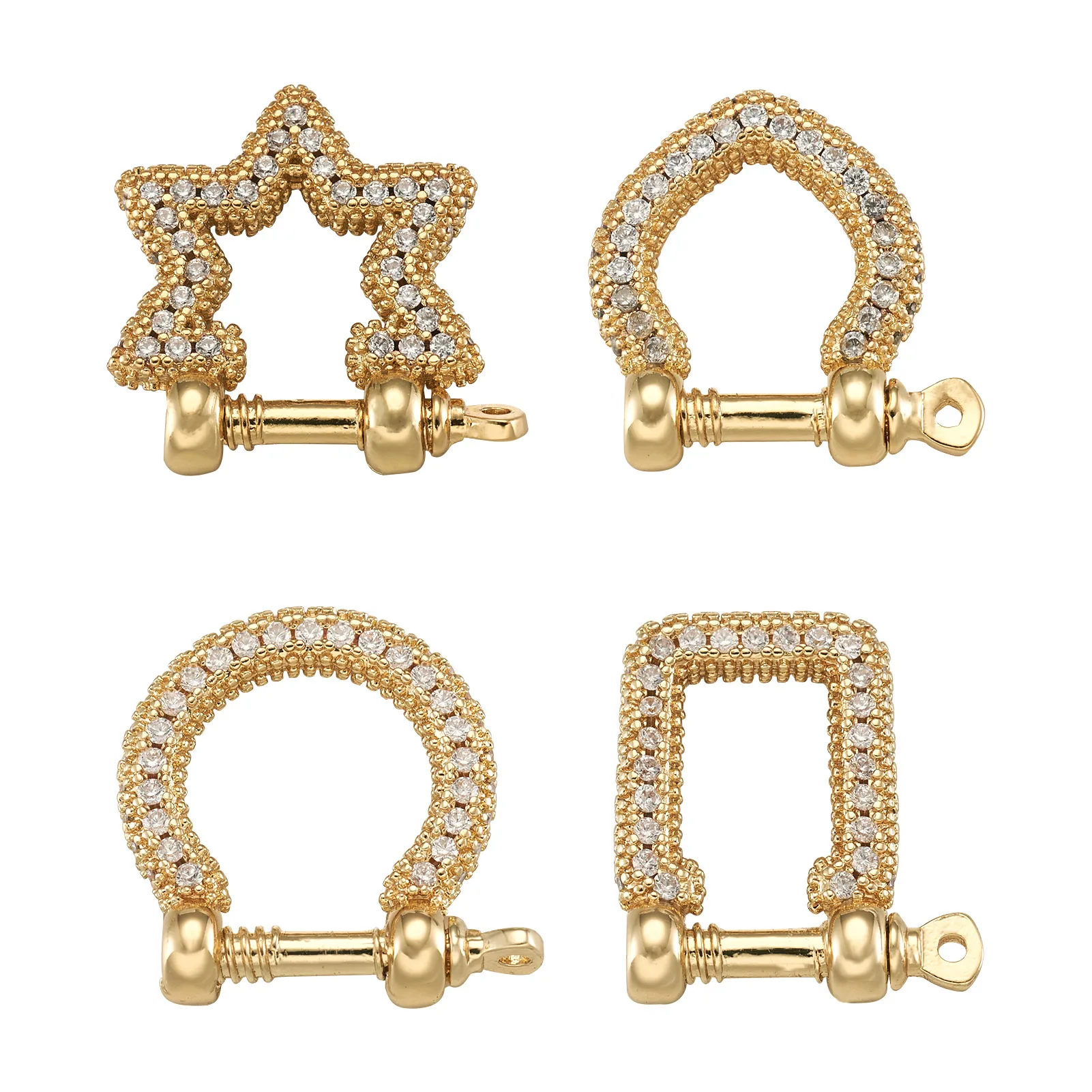 5Pcs Golden Brass Micro Pave Clear Cubic Zirconia D-Ring Anchor Shackle Clasps for Bracelets Making DIY Jewelry Accessories