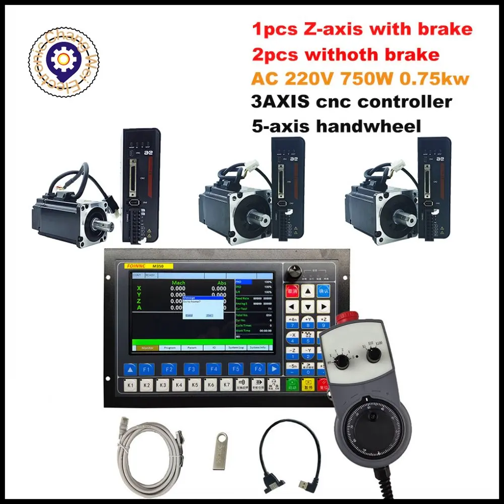 

CNC machining and engraving new offline controller M350 3-axis + handwheel 1MHz G code + AC 220V 750W 0.75Kw servo motor kit