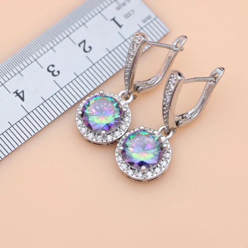 Rainbow Cubic Zirconia Jewelry Sets Silver 925 Fashion for Women Party Earrings Ring Bracelet Necklace Set Dropshipping