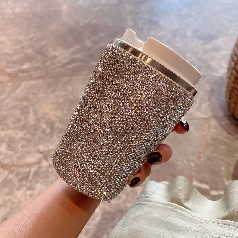 Bling Rhinestone Insulated Vacuum Flask Coffee Cup Stainless Steel Portable Hot Water Bottle Thermos Car Ice Master Mug Gifts