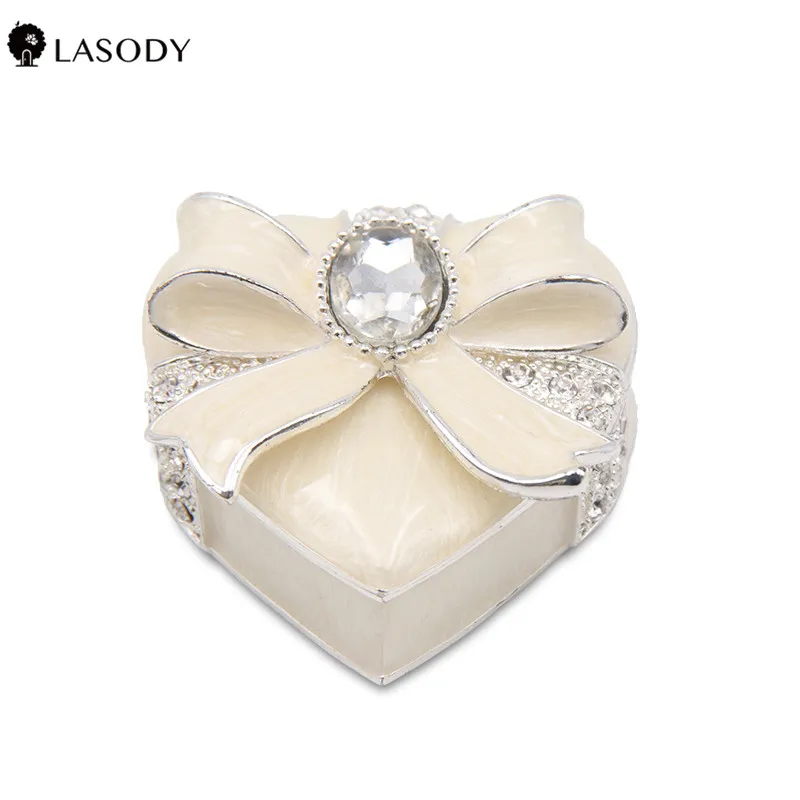 LASODY Ribbon Heart Shape Trinket box Jewelry Storage Treasure Chest Organize Keepsake Gifts Box Case for  Mother's Day