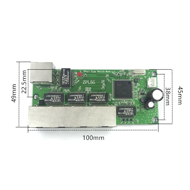 El módulo de interruptor Gigabit de 5 puertos se utiliza en la línea LED, 5 puertos, 10/100/1000 m, puerto de contacto, mini MÓDULO DE INTERRUPTOR, placa base PCBA