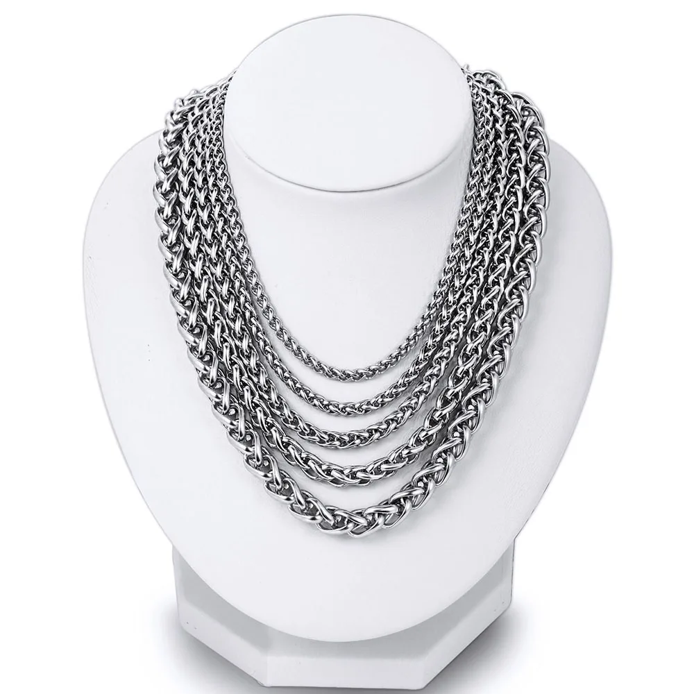 Any Length 3/4mm Wide Mens Chain Necklace Wheat Link Tone Stainless Steel Chain High Quality image 2