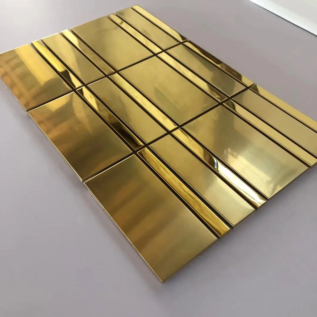 Golden Metal stainless steel mosaic tiles kitchen backsplash wall background living room porch dining room wall tiles