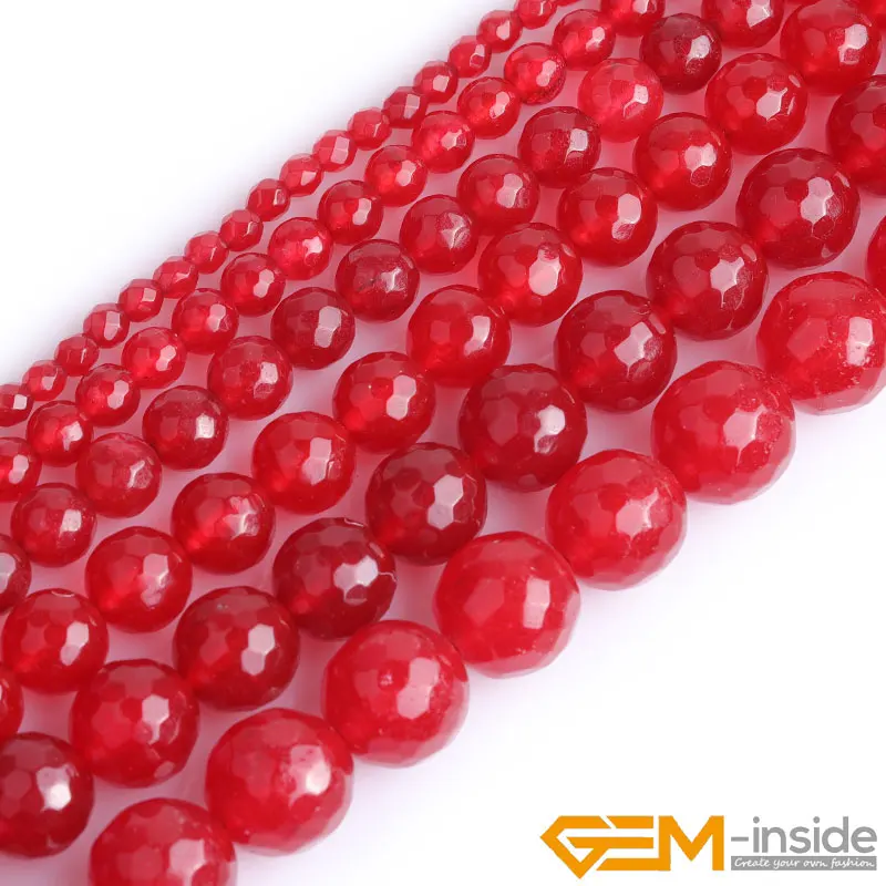 Red Jades Faceted Round Loose Spacer Accessorries Beads For Jewelry Making Strand 15 inch DIY Fashion Jewelry Bracelet For Women