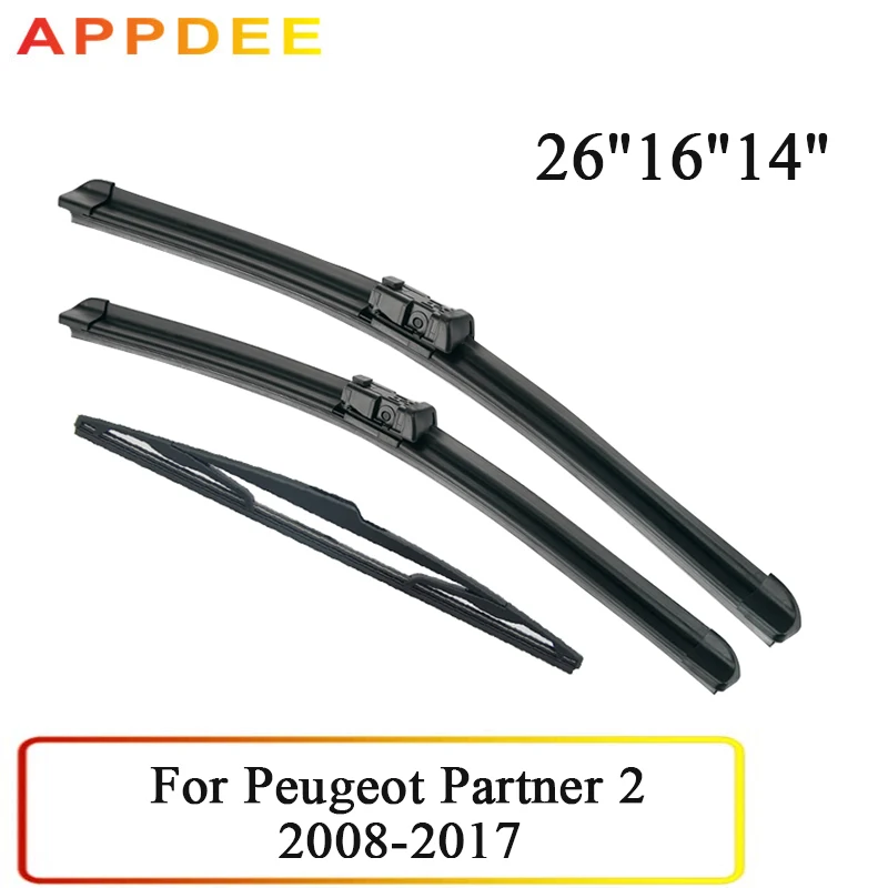 APPDEE Wiper Front & Rear Wiper Blades Set For Peugeot Partner 2 2008- 2017 2016 Windshield Windscreen 26