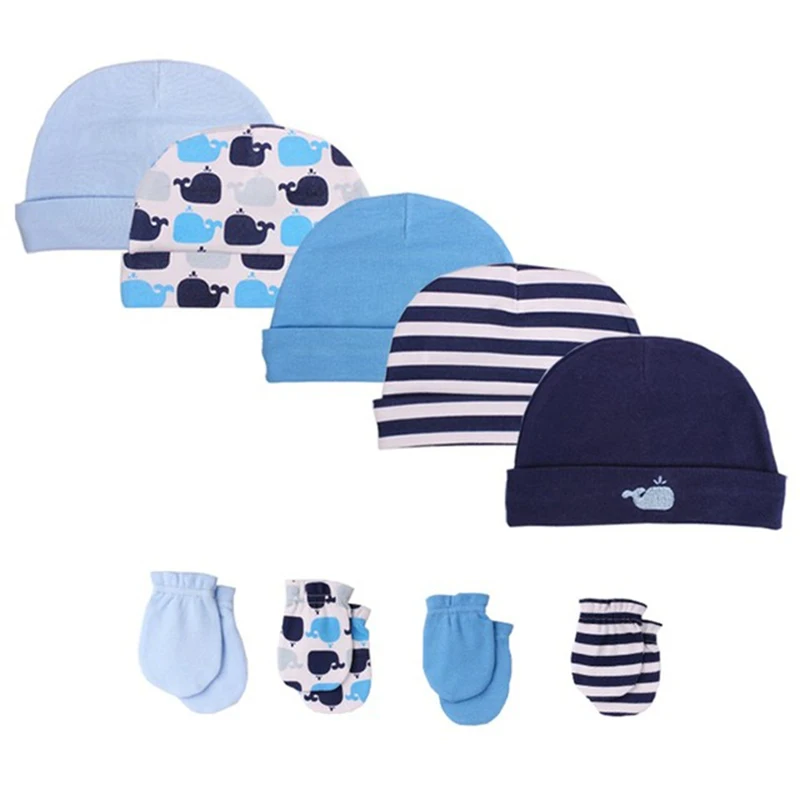 2022 Unisex Baby Hats+Gloves Headwear Cotton Solid Newborn Nightcap Fitted Baby Boys Girls Sets Print Cartoon Baby Accessories