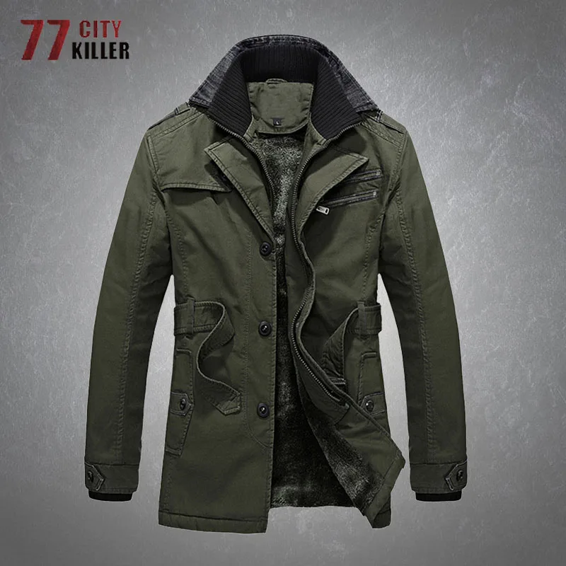 Military Cargo Jacket Men Fleece Thicken Warm Wearable Double Collar Coats Male Commute Combat Tactical Tie Waist Mens Jackets