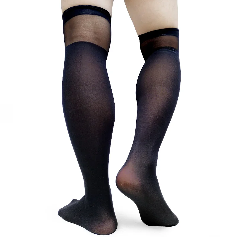 Over Knee Sheer Men Nylon silk socks Sexy See through Fetish Collection High Long tube Socks for Male Gentlemen Stocking Hose