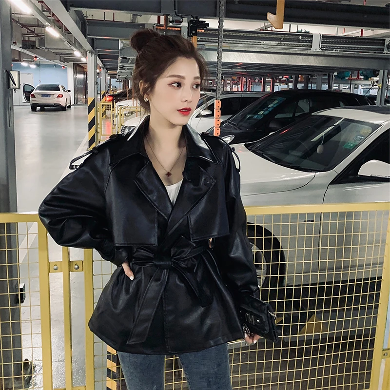 

Coat Women's Spring Autumn PU Leather Korean Oversize Female Jacket Clothes Windbreaker 2020 PH099.2