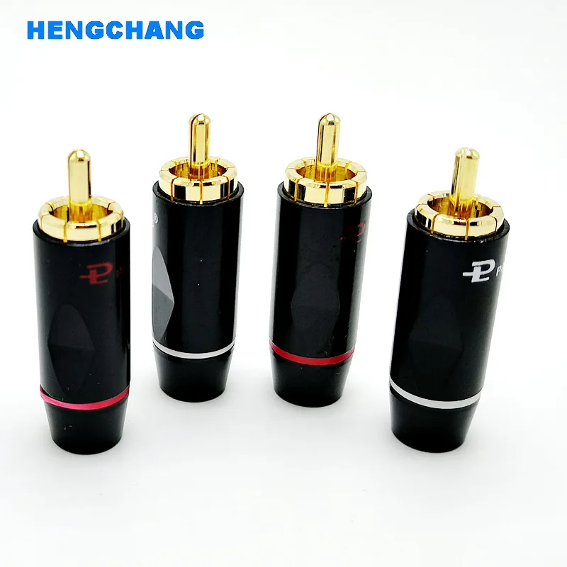 Chapeamento de ouro de Cobre plug Cabo conector RCA De Áudio E Vídeo Conector De Fios para 6 milímetros 4 pçs/lote
