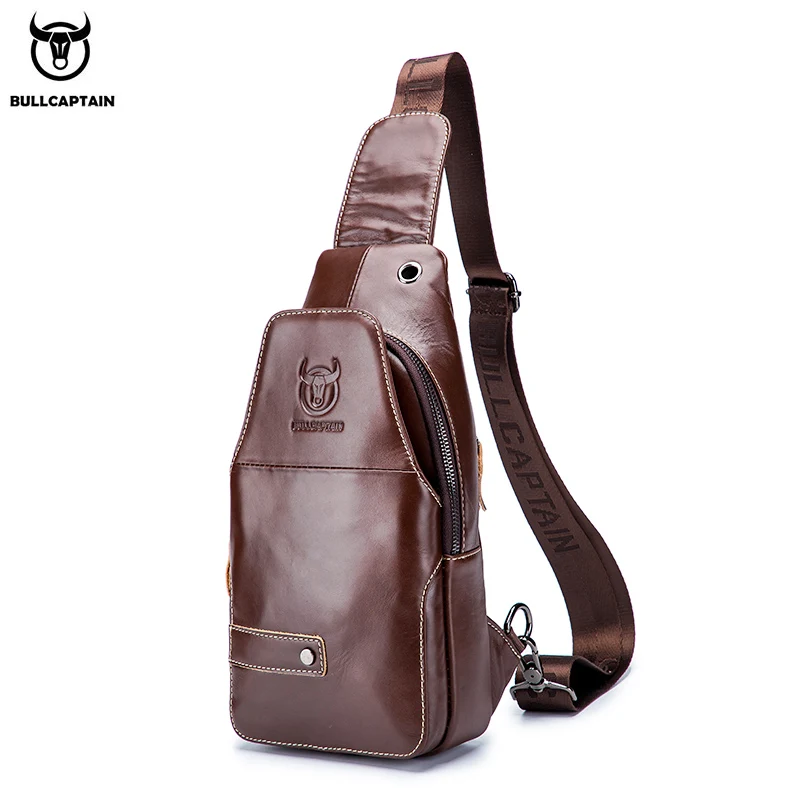 BULLCAPTAIN bolso de pecho de cuero genuino para hombres paquete de pecho de gran capacidad puede acomodar bolsos de pecho de negocios iPai de 7,9