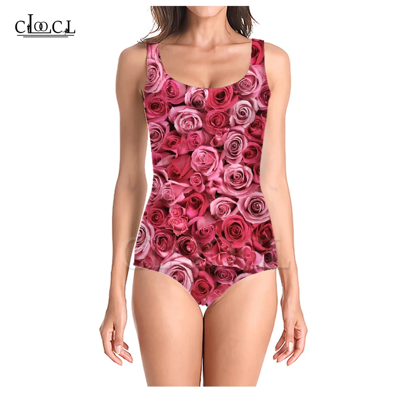 

CLOOCL Newest Fashion Red Rose Flower 3D Print Girls One-piece Swimsuit Bathing Suit Sleeveless Slim Sexy Women Beach Swimwear