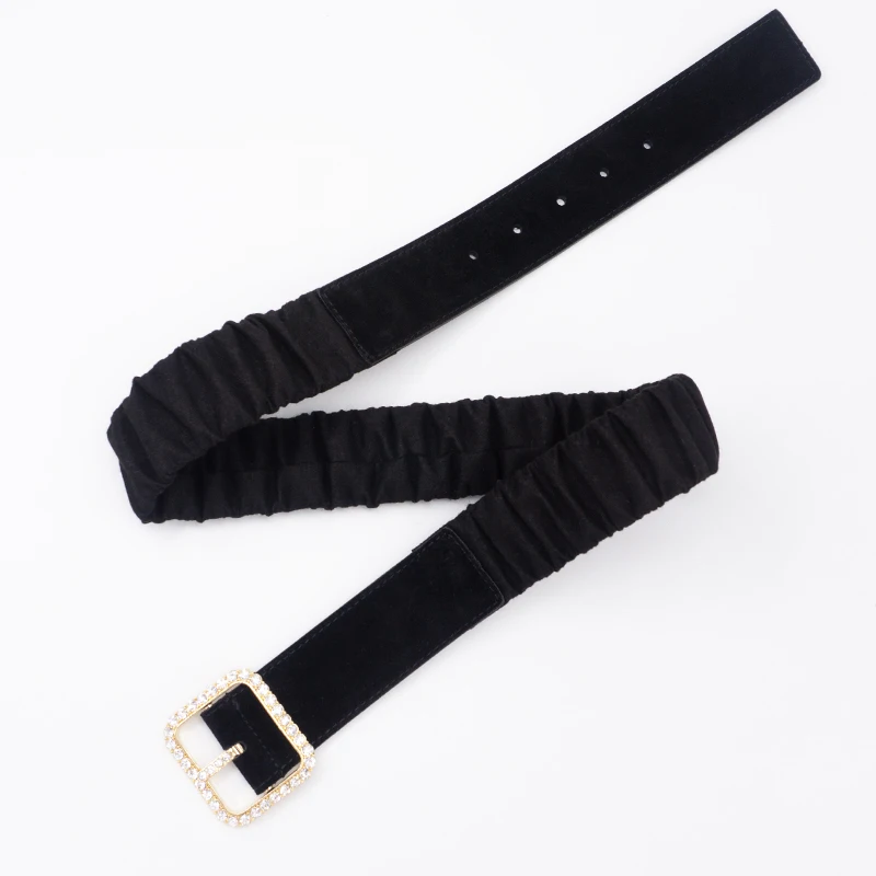 Exquisite Rhinestone suede waist closure layer cowhide elastic wide belt leather women\'s elastic belt frosted leather