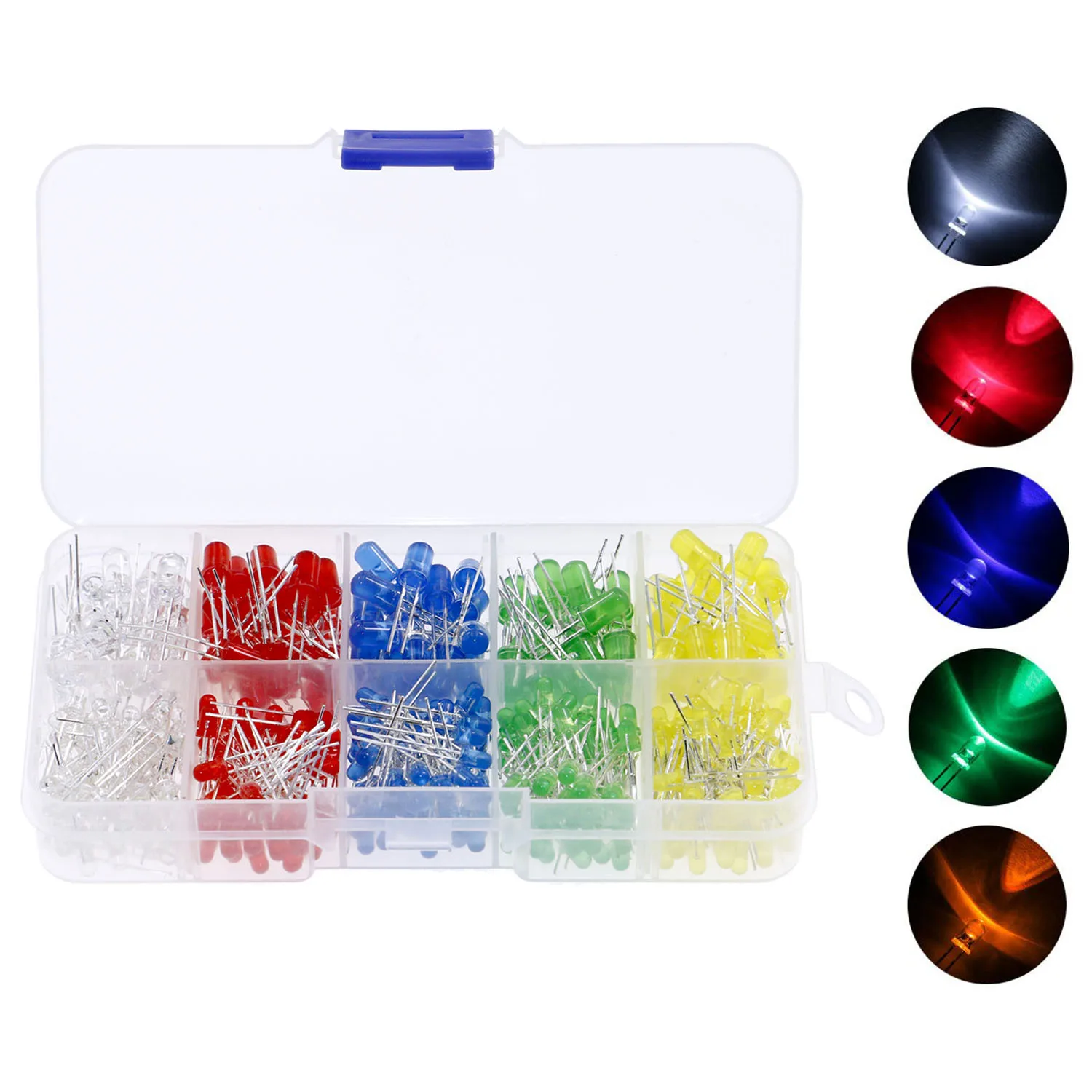 375pcs 3MM 5MM LED Light Emitting Diode Kits Bulb Lamp 5 Colors Red White Yellow Green Blue With box