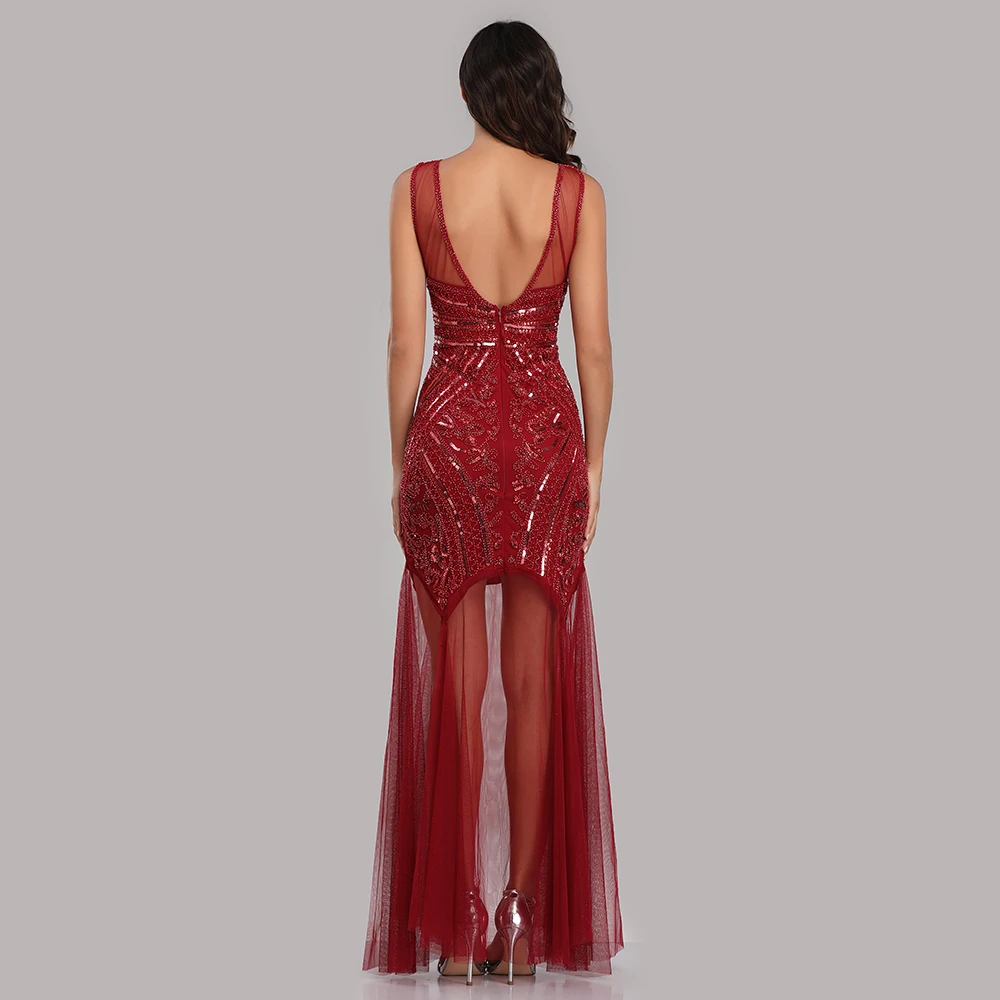 Robe De Soiree Pailletten Perlen Abendkleider Meerjungfrau Formale Ärmellose Runde kragen Prom Party Lange Kleid 2019 Neue Stil