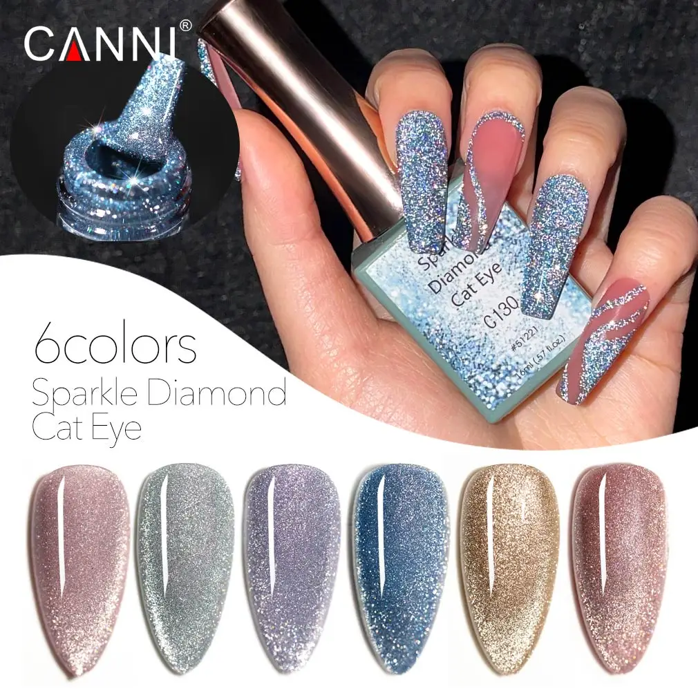 CANNI 16ml Gel Nail Polish Super Sparkly Diamond Cat Eye Gel Moonlight Rainbow Scattered No Wipe Top Coat Nail Manicure Nail Gel