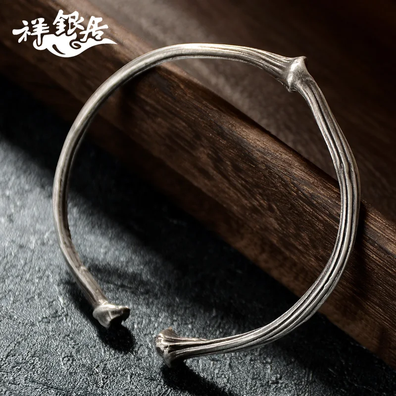 

★wind restoring ancient ways men and women without suberect spatholobus stem section 999 sterling silver bracelet