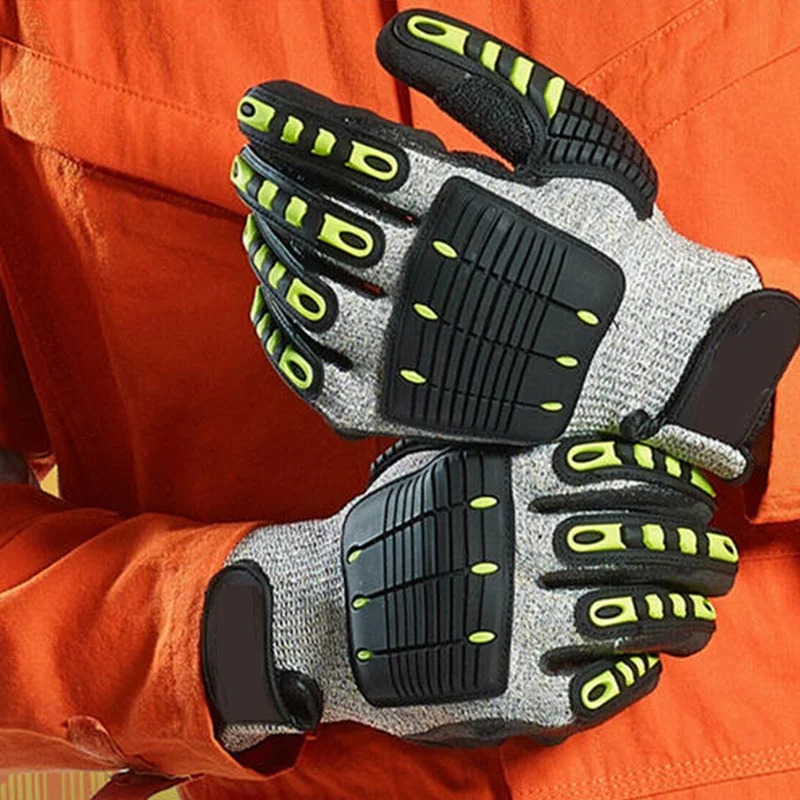 100% High Quality Anti-Cut Resistant Anti-Vibration Glove Oil Proof Mechanic Safety Working Gloves Sandy Nitrile Palm Grip