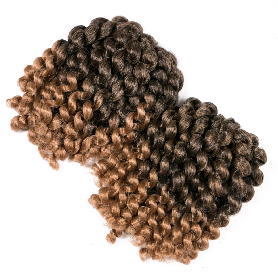 Tresses Synthétiques Bouclées au Crochet Ombré, 20 Brins/Pièces, Extension de Cheveux Bruns et Noirs, 75 g/paquet, 8 Pouces