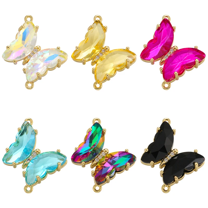 ZHUKOU gold color crystal butterfly connector for women handmade bracelet necklace jewelry accessories supplies wholesale VD1064