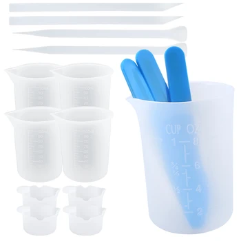 Kit de ferramentas de resina de mistura, picolé de silicone reutilizável, copos de silicone em escala, palitos para fazer artesanato diy, mistura, resina, epóxi, líquido
