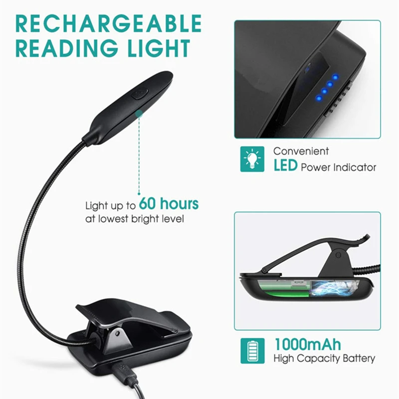 USB Rechargeable Book Light Clip Table Lamp Reading Desk Lamp Wireless Desk Lamp Reading Light LED Night Light Laptop Lamp