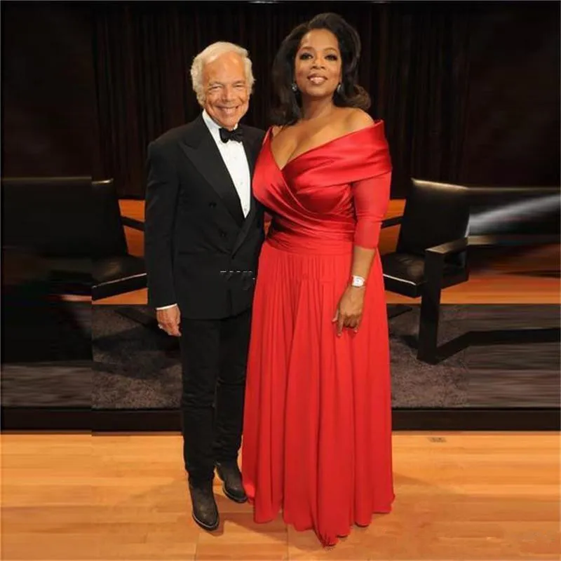 Oprah Winfrey Off Shoulder Mother of The Bride Dresses with Half Sleeve customsized Ruched Red Chiffon Mother Occasion Gown