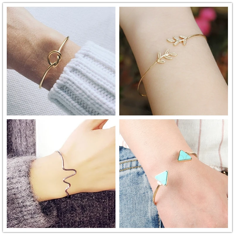 New Fashion Vintage Leaf Heart Bow Arrow Open Cuff Bracelets Bangles For Women Jewelry Gypsy Adjustable Bangles Bijoux Gift