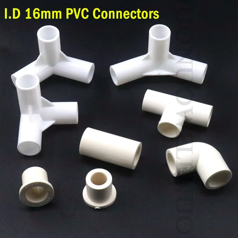 I.D 16mm PVC Pipe Straight Elbow Tee Connector Fittings DIY Pet House Skeleton Tube Joint Wardrobe Shoe Rack Pipe Fittings