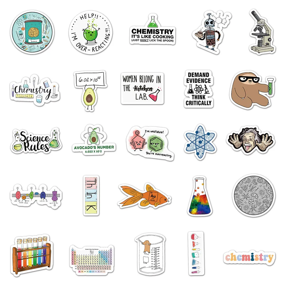 10/30/50pcs/pack Science Lab Chemistry Stickers Scientists Funny Stickers Skateboard Laptop Phone Graffiti Sticker Decal Kid Toy