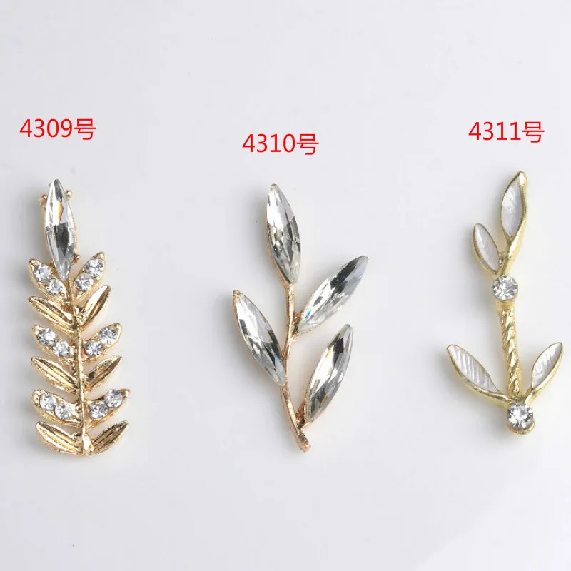 10pcs Gold Color Alloy Crystal Branch Charm Crystal Leaf Pendant for Wedding DIY Handmade Fashion Clothing Jewelry making