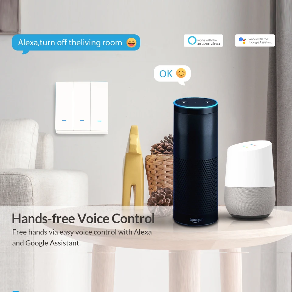 WiFi RF433 Smart Wall Light Switch,No Neutral Wireless Transmitter ,Tuya APP Control Alexa Google Home Compatible 1/2/3 Gang