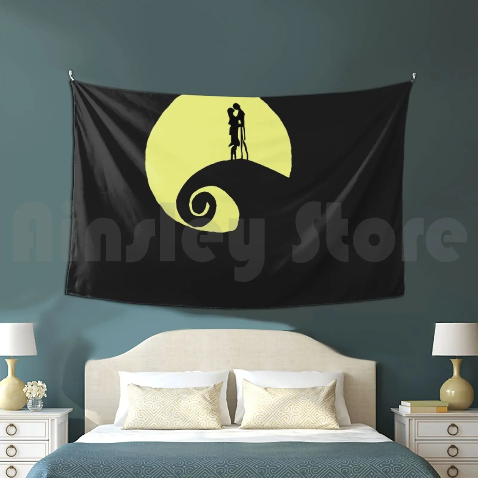 | Jack And Sally Hill Scene Customized Tapestry Nbc Nightmare Before