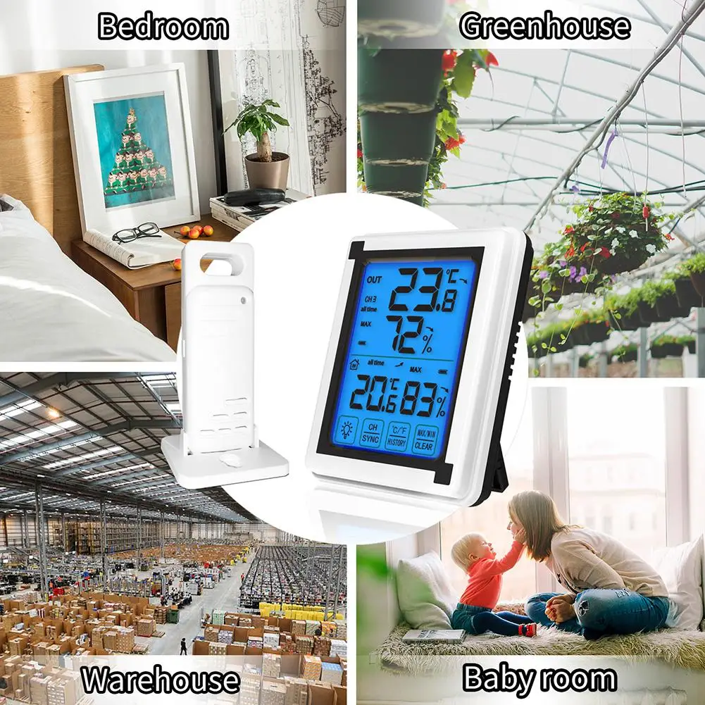 LCD Touch Digital Thermometer Vertical Wireless Color Weather Station With Indoor Outdoor Temperature Alerts