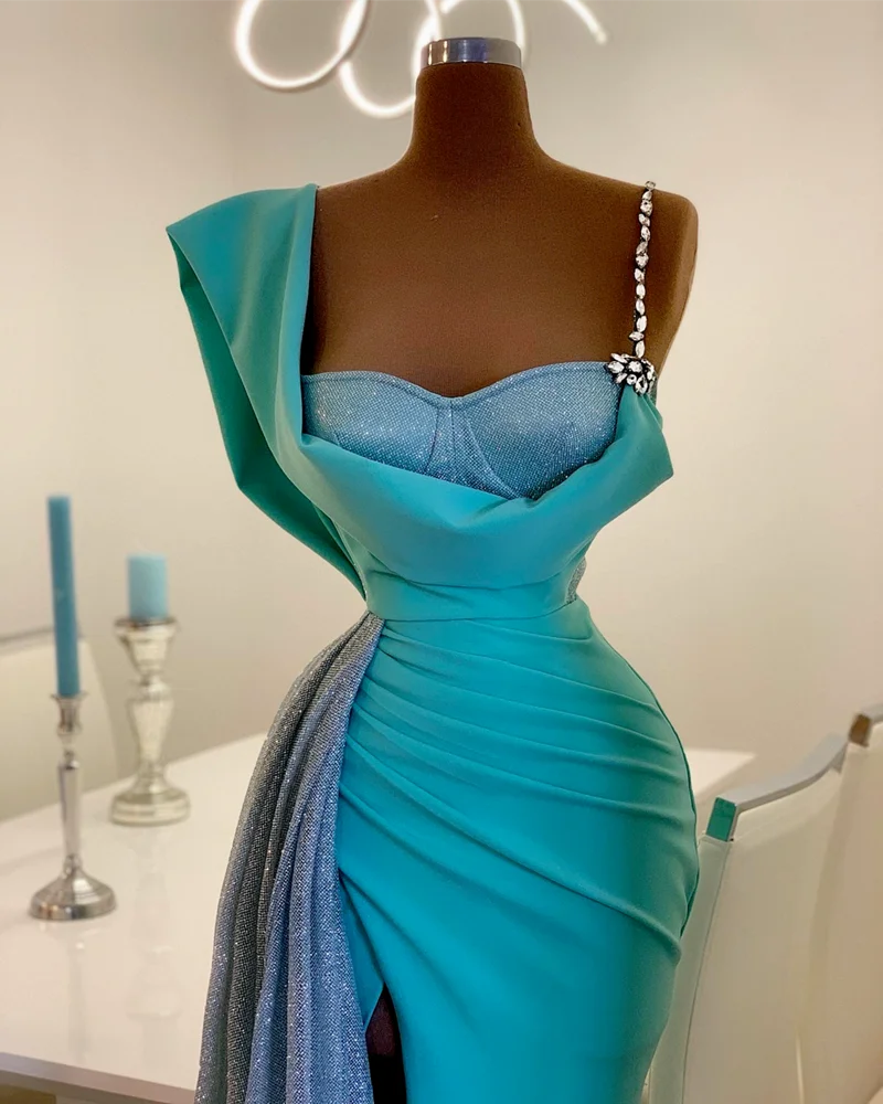 Dubai Luxury Party Elegant Woman Mint Prom Dresses Tassel Long Glitter Crystal Mermaid Evening Dresses 2021 Formal Parties