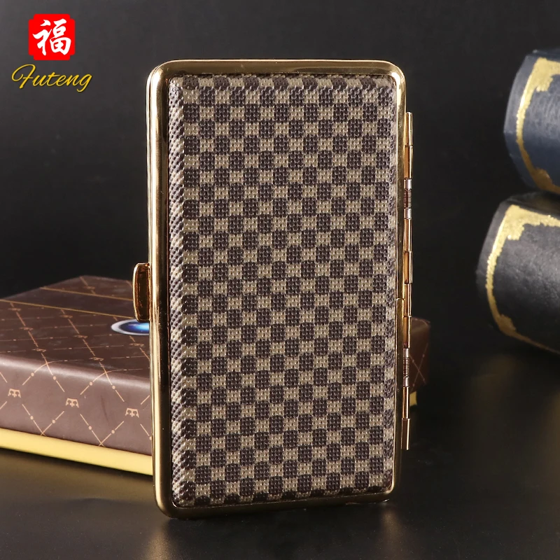 Antique Bronze Pu Leather Cigarette Case 18pcs Capacity Flip Open Traveling Portable Metal Cigarette Container Box Holder