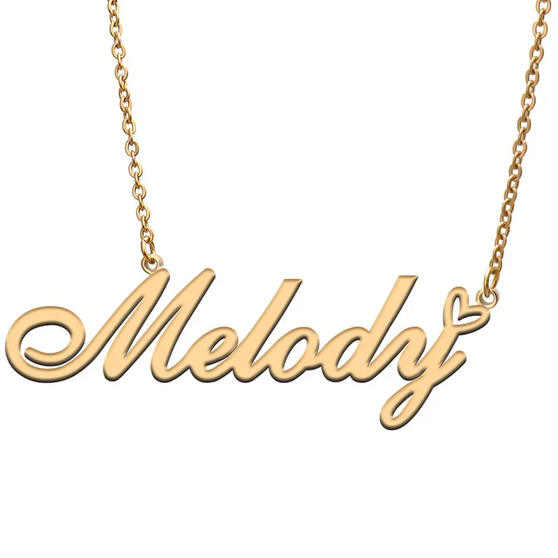 

Melody Name with Love Heart Necklace for Women Stainless Steel Jewelry Nameplate Pendant Femme Mother Child Girls Gift