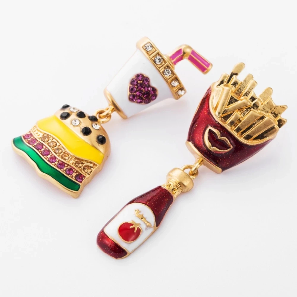 Cartoon Cute Food gold Drop Earrings Lovely Hamburger Fruit Egg Wine Glass Cookies Dangle Earrings Fashion Jewelry for Women.