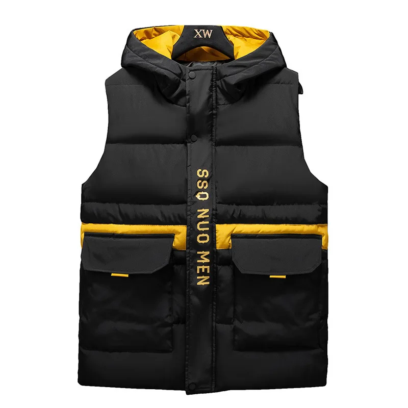 Down Vest Men Waterproof Vest Hooded Collar Men Padded Vest Lightweight for Men Zip-up Waistcoat Winter Clothes with Hood