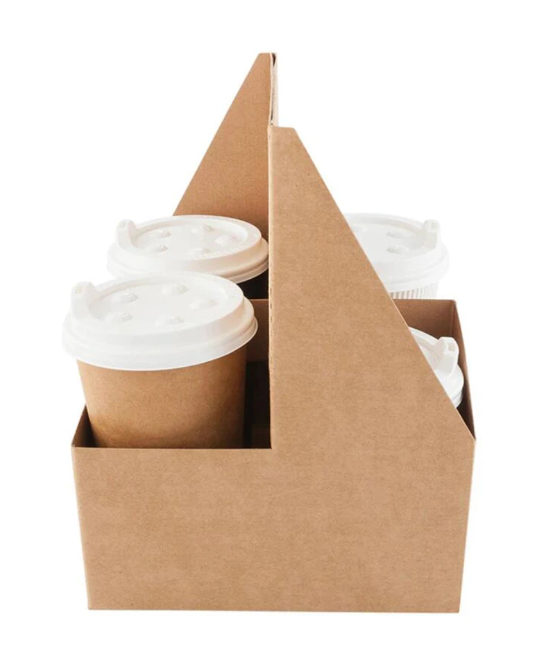 10 Pieces x  Restaurant Catering Party Supplies Coffee Drink Take Out Carriers 4 Seats Paper Kraft