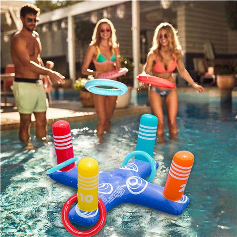 Inflatable Ring Throwing Ferrule Inflatable Ring Toss Pool Game Toy Kids Outdoor Pool Beach Fun Summer Water Toy