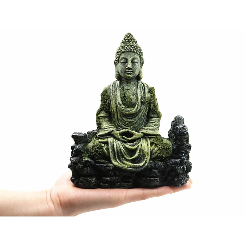 Artificial Aquarium Decoarion Ancient Buddha Resin Fish Tank Sitting Buddha Lanscaping Ornament Fish Reptiles Hiding Accessories