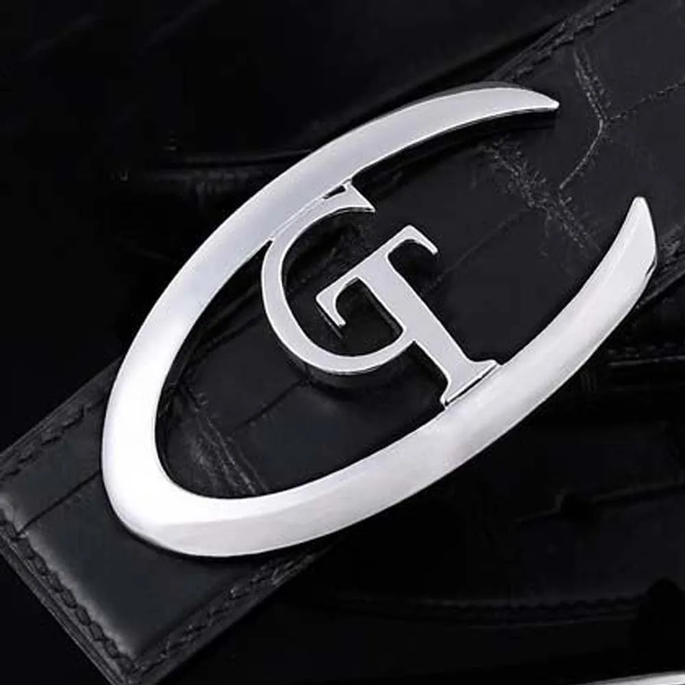 gete crocodile leather men Belt  male  No splicing  925 Silver belt buckle  Smooth buckle male