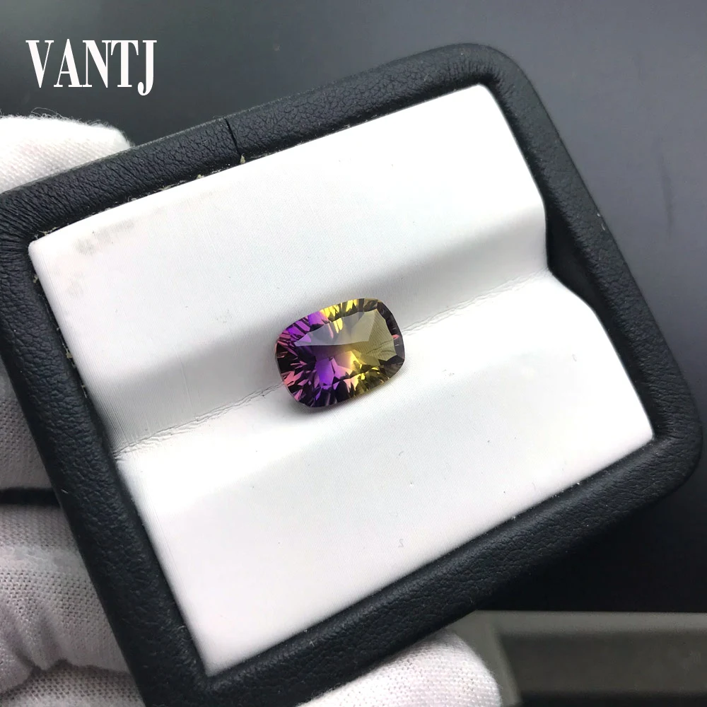 

VANTJ Natural Ametrine Loose Gemstone Cushion Concave Cut 10*14mm 5.9ct for Silver Gold Mounting DIY Decoration Fine Jewelry