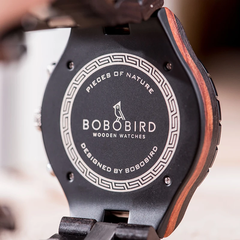 BOBO BIRD orologio da uomo in legno orologi eleganti di lusso orologi cronografo quarzo militare regalo da uomo personalizzato relogio masculino